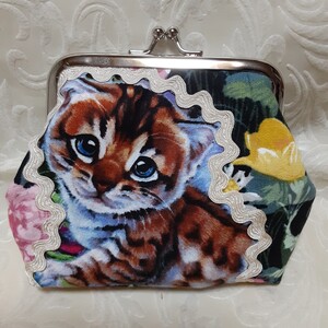がま口ポーチ小物入れねこちゃんお花畑