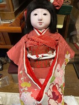 ☆替え衣装/髪飾りを追加☆ 福山特製 市松人形(高さ約42cm) 総絞り柄に桜花・菊花刺繍/金銀摺箔 花筏模様 アンティーク_画像8