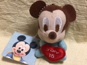 紙タグ付き　DISNEY baby　ベビーミッキー　バースデーマスコット『 7月15日 』 送料200円　キーホルダー　ボールチェーン付きぬいぐるみ