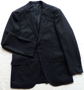 ■新品 TAKAQ 秋冬ウール2Bジャケット 洗濯OK 黒ヘリンボン/シャドーストライプ Y6