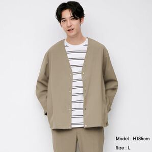 GU シャツカーディガン(長袖)NT+E(セットアップ可能) シンプル 無地 カーキ ベージュ L