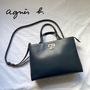 【美品】2way アニエスベー ショルダーバッグ ハンドバッグ レザー 紺 黒