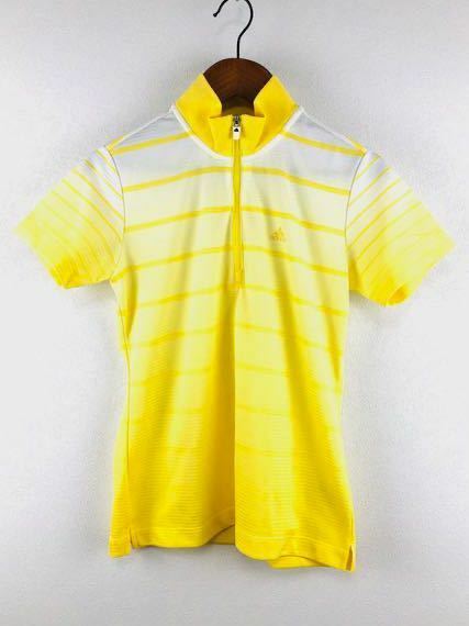 吸水速乾 Adidas Golf アディダス ゴルフ テーラーメイド レディース ジップアップ 半袖 カットソー イエロー 黄色 Sサイズ 機能素材