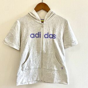 adidas アディダス パーカー フード付 ジップアップ グレー Mサイズ レディース ロゴ カジュアル スポーツ トレーニング ウェア