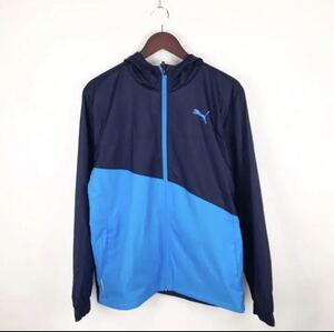新品 PUMA プーマ 裏トリコット ウーブン ジャケット ウィンドブレーカー Sサイズ ネイビー ブルー ナイロン ロゴ 水色 スポーツ ウェア