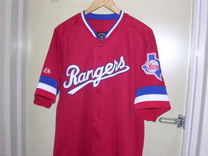 90s USA製 Majestic MLB Texas Rangers jersey shirt L vintage old レンジャーズ ユニフォーム ジャージ シャツ