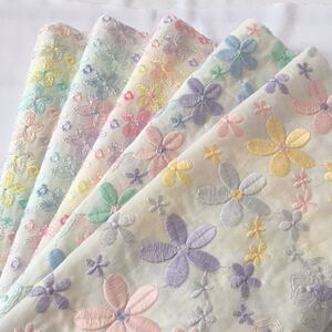 花柄刺繍 コットンレース生地 刺繍レース 綿レース 刺繍生地 国産刺繍 ハギレ