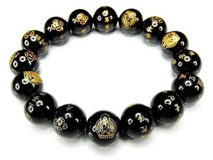 4A onyx 10 two main . protection book@. Buddhist image Chinese character gold . carving 12mm natural stone bracele prime 