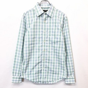 BANANA REPUBLIC バナナリパブリック S メンズ シャツ チェック 長袖 胸ポケット 綿100% グリーン×ネイビー×オフホワイト 緑×紺×白系