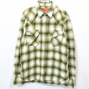 LEVI'S リーバイス M メンズ 男性 ウエスタン シャツ チェック ドットボタン 長袖 ロングスリーブ 両胸ポケット 綿100% グリーン 緑