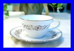 ○美品 ノリタケ Noritake 銀彩 花柄 カップ&ソーサー D1957