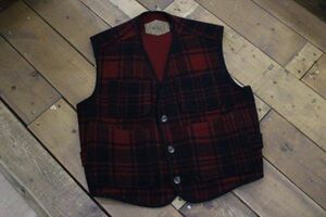 Woolrich ウールリッチ ウールベスト メンズ レッド×ブラック Mサイズ MADE IN U.S.A ハンティングベスト