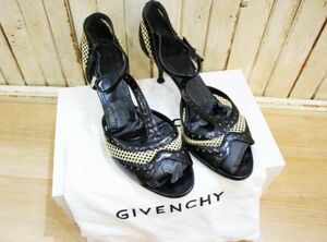 Y31★GIVENCHY/ジバンシイ Tストラップレディースメッシュ切替ミュール サイズ37 ブラック系 レディース 靴 サンダル パーティー USED ★