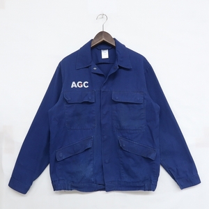 AGC 刺繍 ユーロ ワーク JKT サイズ 48 XL~ 古着 ALSICO ジャケット カバーオール スナップボタン ビッグサイズ ブルー 1A0321