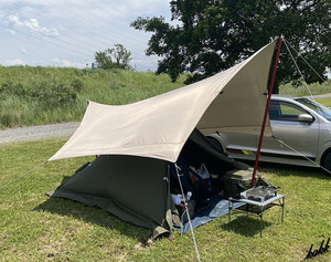 【収納でコンパクトに】 ヘキサタープ 350×350cm コンパクト 軽量 ソロキャンプ 遮光 遮熱 UVカット キャンプ BBQ アウトドア カーキ