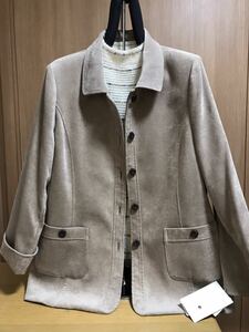 [ new goods ] super-discount * stock disposal LL size lady's jacket Mrs. jacket woman jacket velour manner cloth beige color 