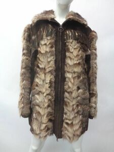  fringe attaching raccoon & suede fur fur * coat american size 6