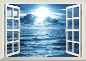 Art hand Auction [Window design] Mysterious Super Moonlight Moonlight Waves Moon Full Moon Ocean Mystery Painting-style Wallpaper Poster Extra-large A1 size 830 x 585 mm Peelable sticker type 023MA1, Printed materials, Poster, others