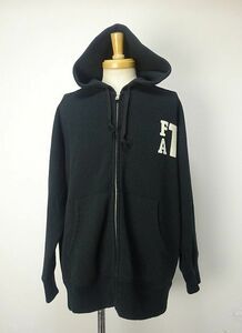 FATefe- tea wool . logo design full Zip parka hood knitted men's (SKINNY) black black *S-040