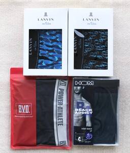 LANVIN en Bleu&B.V.D&HOM ボクサーパンツ Lサイズ ローライズ ブルー&ブルーブラック&ブラック&ダークグリーン 4枚セット☆送料無料