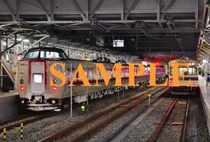 D【鉄道写真】L版１枚　381系特急やくも　103系　岡山駅