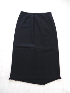 BURBERRY LONDON バーバリー ロンドン 裾フリンジ ウール 変型デザインスカート 黒 サイズ36（株）三陽商会