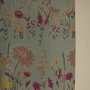 コットンリネンキャンバス生地 花柄 ブルー系 生地巾約110cm×50cm