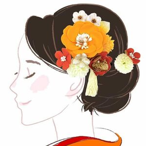 髪飾り 2点セット 花飾り 花かんざし kk-026 黄色 イエロー オレンジ 花 ヘアアクセサリー 成人式 振袖 浴衣 卒業式 結婚式 成人式