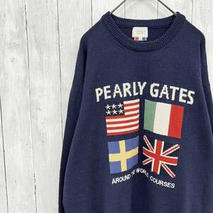 PEARLY GATES パーリーゲイツ メンズ ニット ニットセーター ネイビー 国旗柄 M