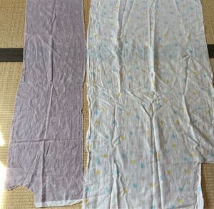ダブルガーゼはぎれ2種類 パープル動物柄(クマ、うさぎ、こうのとり、はりねずみ)、パステルドット柄(オフホワイト)