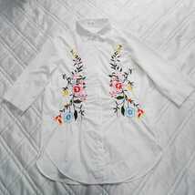 カラバサ 205 zero 花柄刺繍 白ボタンシャツ ブラウス 和柄 ボヘミアン_画像4