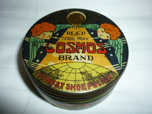 ■極希少 美品 1910年頃（明治後期～大正）！初期靴クリーム K SHINDO ＆ Co 『COSMOS（コスモス）』デザイン良し金属製蓋付き＋ガラス瓶