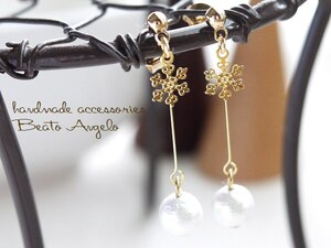 +angelo+ cotton pearl snow. crystal earrings (p400) Ricci white G winter post earrings 
