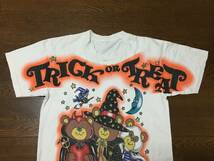 ビンテージ 90s TRICK OR TREAT 大判プリント Tシャツ ハロウィン イラスト クマ 熊 BEAR 黒猫 パンダ シングルステッチ 魔女 NY_画像3