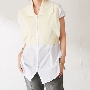 Discoat ニット襟シャツプルオーバー ホワイト