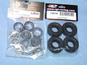 1/24ラジコンRC用 タイヤとビードロック灰色ホイールセット (ミニッツ 4×4 Mini Z 4x4 にも) RGT, Hobby Plus 六角ハブ対辺7mm用