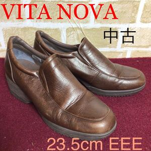 [ selling out! free shipping!]A-147 VITA NOVA! heel attaching slip-on shoes! Brown!23.5cmEEE! all weather type! rain . combined use! used!