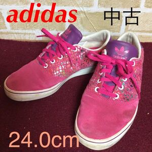 【売り切り!送料無料!】A-150 adidas!スニーカー!24.0cm!ピンク!パープル!カラフル!個性的!お洒落!レア!中古!