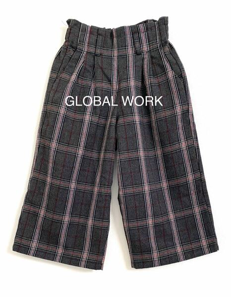 GLOBALWORK グローバルワーク　チェック　ワイドパンツ　120〜130cm コーディネートしやすいグレー色です。子供服