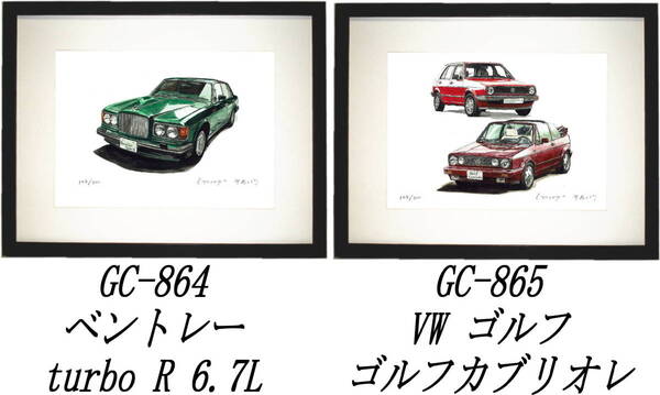 GC-864ベントレーturbo・GC-865 VWゴルフ/カブリオレ限定版画300部 直筆サイン有 額装済●作家 平右ヱ門 希望図柄をお選び下さい。