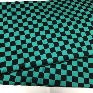 送料無料■小さな 市松模様 生地幅×約100cm CBコットン 緑 黒 1m■鬼滅の刃 炭治郎 小さめ 入園入学 通園 はぎれ ハンドメイド