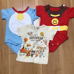 [ used ]BANDAI Bandai Anpanman Doraemon becomes .. rompers T-shirt size 90