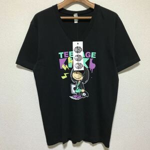 [即決古着]TEENAGE KICKS/PEANUTS(ピーナッツ)パロディTシャツ/バンドT/Vネック/ブラック/American Apparel製/Mサイズ/未使用/タグ付き