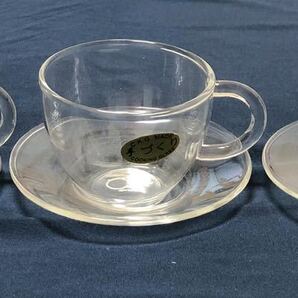 新品 C.K.G MADE 手作り茶器 耐熱グラスティーカップ&ソ-サ- 3客