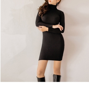  lady's ta-toru neck knitted One-piece black color free size 