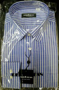 ◆DeepOcean メンズ 長袖Yシャツ【v】首周り40　●sizeL レギュラーカラー　フレックス社　高級 ビジネス サラリーマン　 会社員