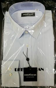 ◆DeepOcean メンズ 長袖Yシャツ【T】首周り40　●sizeL レギュラーカラー　フレックス社　高級 ビジネス サラリーマン　 会社員