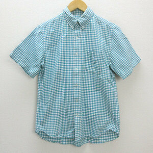 k# United Arrows /A DAY IN THE LIFE silver chewing gum check pattern short sleeves BD shirt [M] green /MENS#90[ used ]