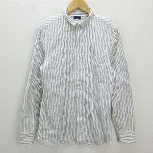 a# made in Japan Ships /SHIPS stripe pattern long sleeve shirt [M] white /MENS/168[ used ]