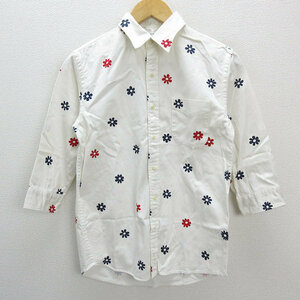 y# Ships /GENERAL SUPPLY SHIPS 7 minute sleeve floral print oxford shirt # white [ men's S]MENS/148[ used ]